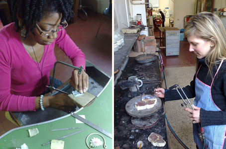 Jewelry students working in the studio