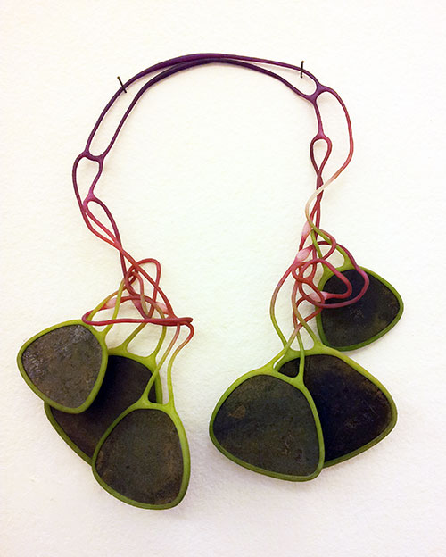 Andi Gut, "Dishes" necklace series, nylon and recycled metals