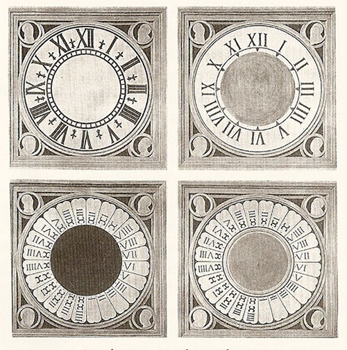 4 different historical versions of the clock face
