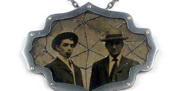 Naomi Muirhead, "Figlio e Padre" pendant, sterling silver, 18k gold, antique tintype photo, 2015